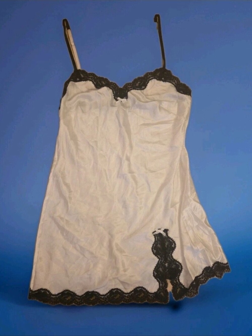 Victoria's Secret Gown Slip Dress White Satin Black Lace Lingerie SMALL NWT